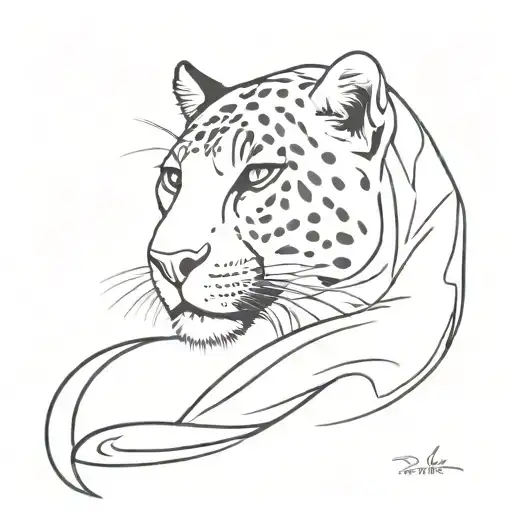 A Sleek And Abstract Representation Of A Black Leopard In Fine Line Work