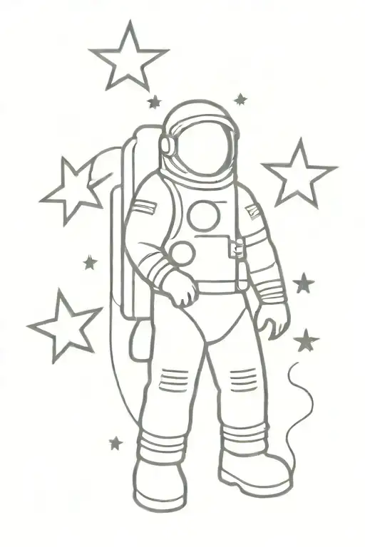 Astronaut Looking To Three Colourful Stars