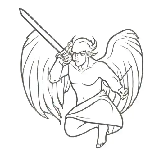 Big Angry Angel With A Sword In Trash Style