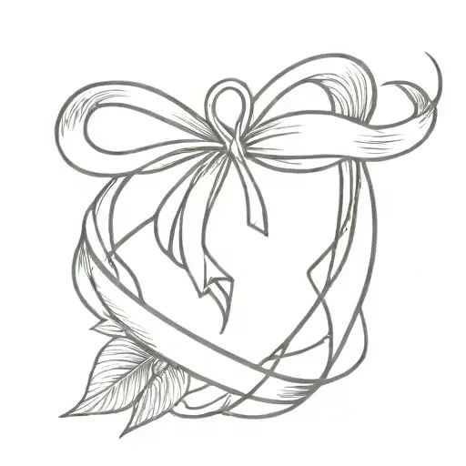 Ribbon And Heart Fine Line Design