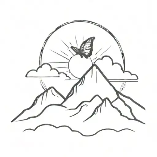 A Butterfly Flying Over A Mountain Peak With The Sun Shining Down On It