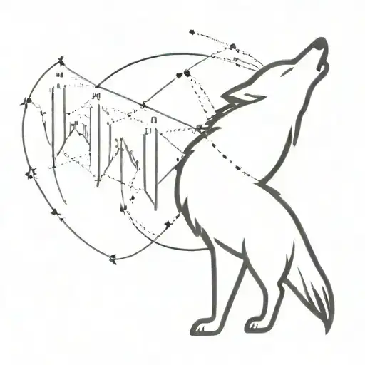 A Tattoo Of A Wolf Howling With Trading Charts In The Background