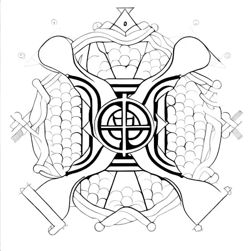 A Minimalist Design Of A Gun Intertwined With Religious Symbols