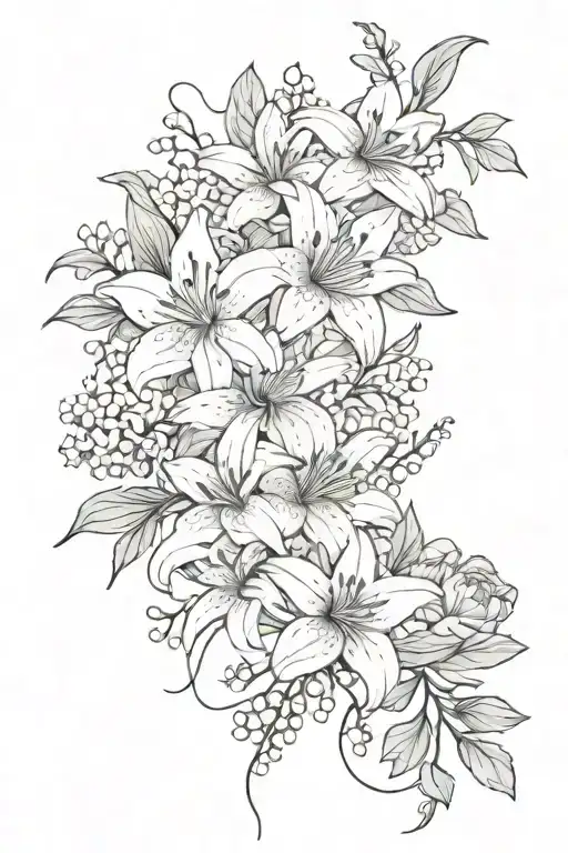 1 Lily 1 Chrysanthemum 1 Gladeolus Bouquet With Vines And String Of Pearls