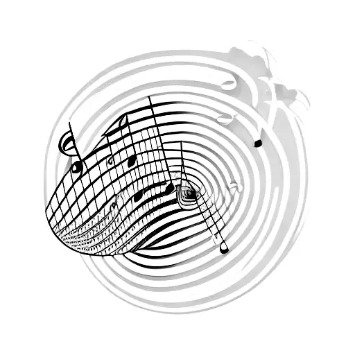 A Scenic View Of A Beach With Musical Notes Forming Waves