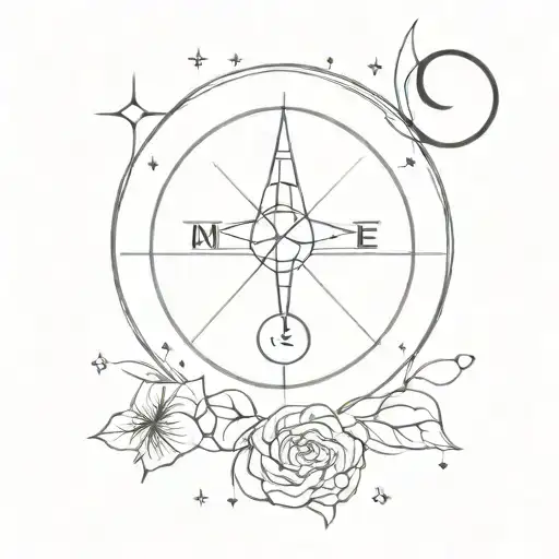 Compass With A Rose And Moon Phases