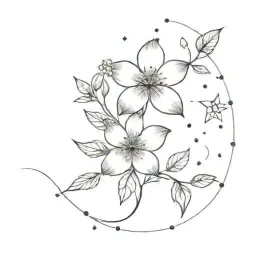 A Delicate Flower Design Incorporating Elements Of Nature And Constellations