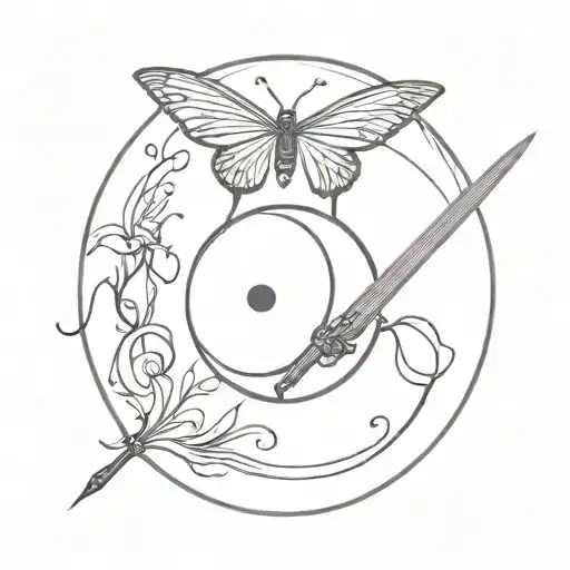 Butterfly With Sword Through It And Ying Yang