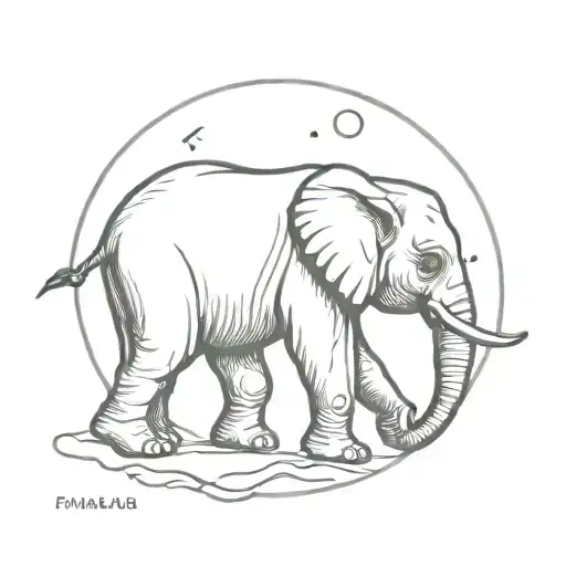 Baby Elephant With A Full Moon On Back