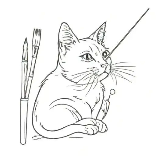 A Painter Cat With Brushes