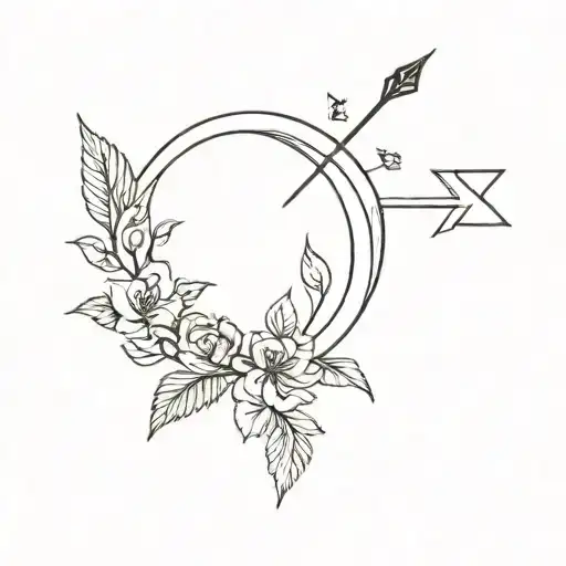 An Arrow Passing Through A Crescent Moon With Flowers