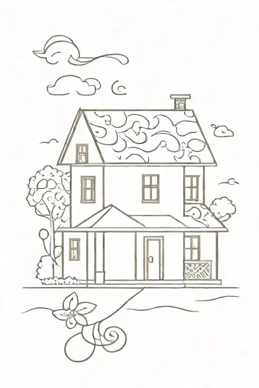 Simple House Sketch With Paisley Print Background