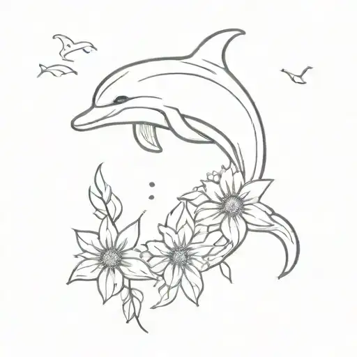 Dolphin With Daisy Flowers