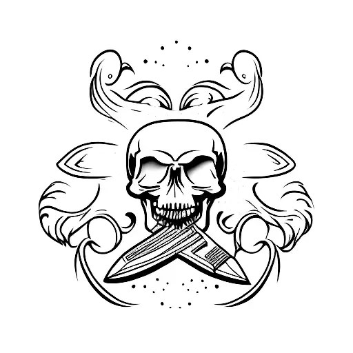 A Minimalist Tattoo Of A Guitar And A Skull Knife Merging Together