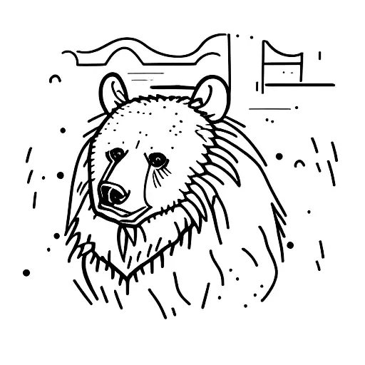 A Melancholy Black Bear Sitting On The Seat Of Picnic Table