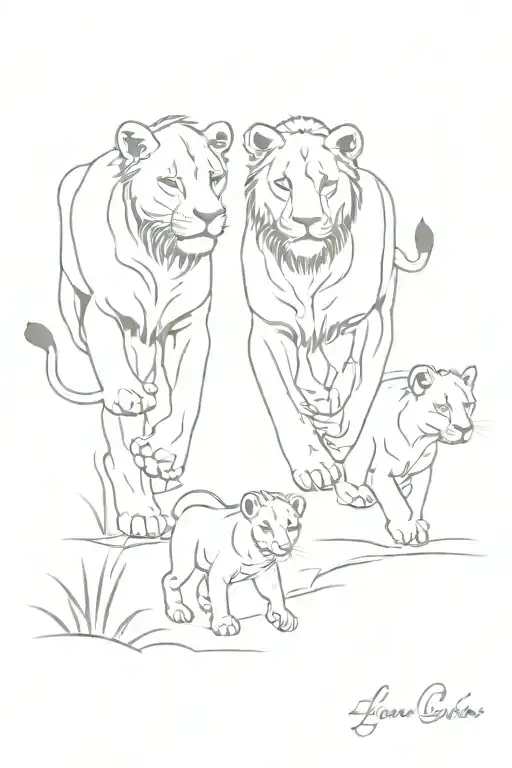 3 Lion Cubs Walking In The Forest