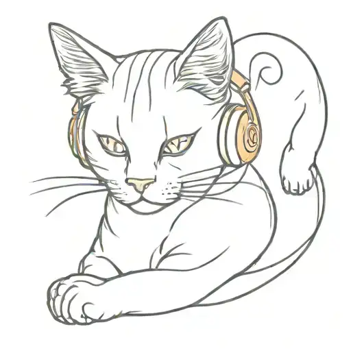 Orange Cat Listening To Music With Headphones