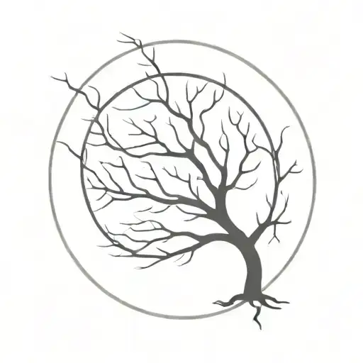 Dry Tree With Roots With A Circle Around It