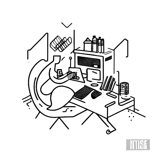 A Minimalist Tattoo Of A Freelancer Working On A Computer With Coffee Nearby