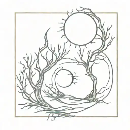 Sun And Moon Surrounded By Roots