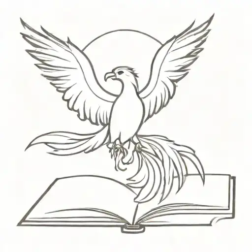 Phoenix Rising From Open Book