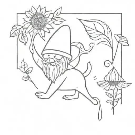 Autumn Gnome Holding Cute Sunflower Walking A Dog