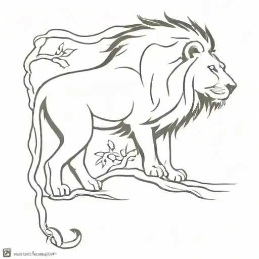 Lion Merged With A Tree