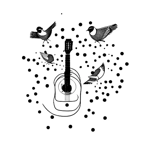 Acoustic Guitar Disintegrating Into Birds
