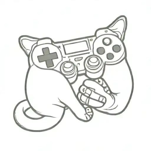 A Minimalist Tattoo Of A Cat Playing A Video Game Controller