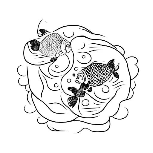 A Minimalist Tattoo Of 2 Koi Fish Swimming In A White Lotus Pond