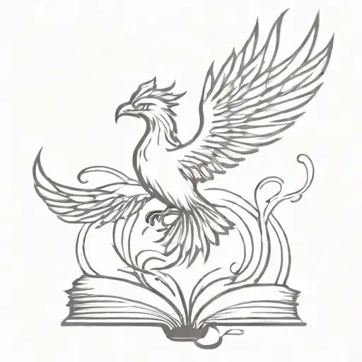 Phoenix Rising From Open Book
