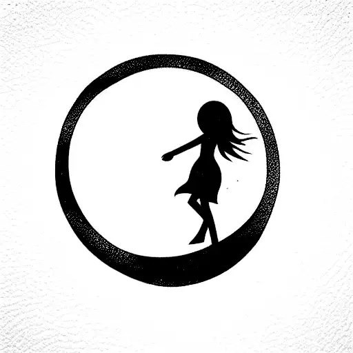 Girl Looking At The Moon In One Line