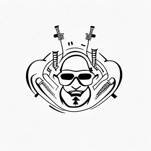 A Minimalist Tattoo Of A Principal Driving A Car With Music Notes As Exhaust