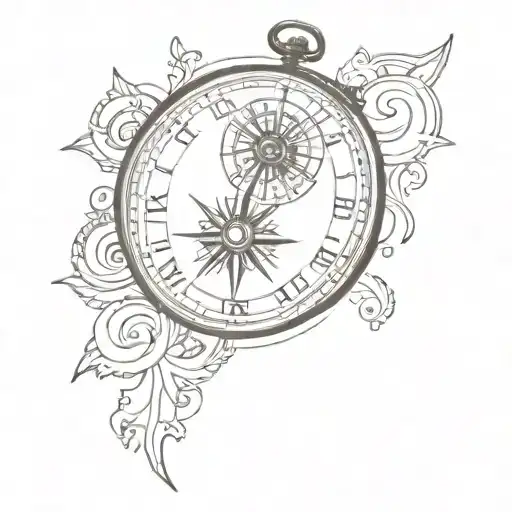 Compass Rose And A Clock On Maps