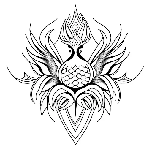 Phoenix With Lotus Ahead Blooming