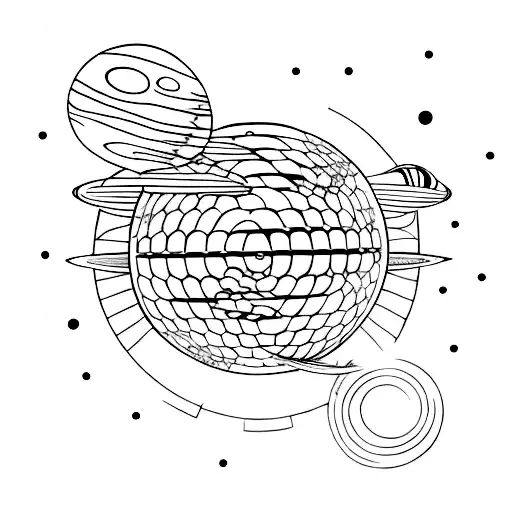 A Minimalist Tattoo Of A Spaceship Orbiting A Planet