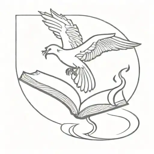 A Tattoo Design Featuring A Phoenix Reading A Book In A Serene Natural Setting