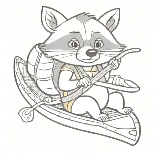 Cartoon Raccoon In A Canoe Wearing A Backpack Holding A Banana