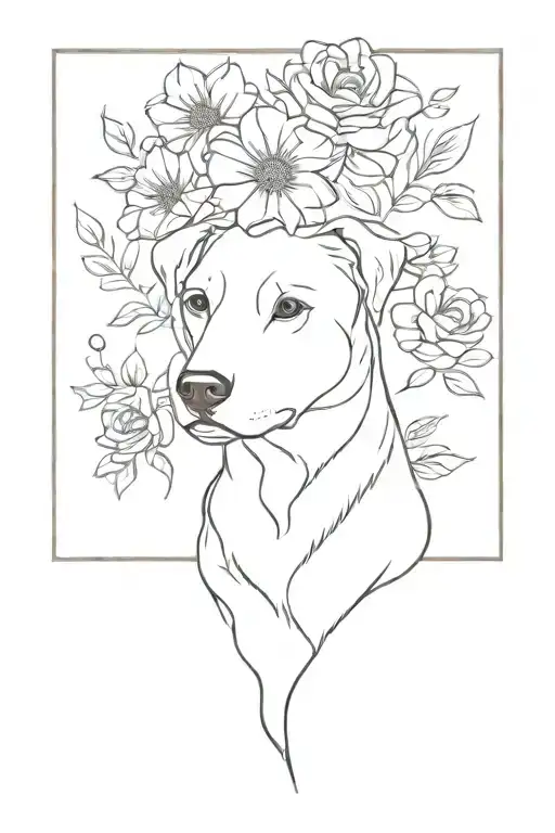 Dog Tattoo With Flowers