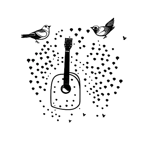 Acoustic Guitar With Birds Flying Out