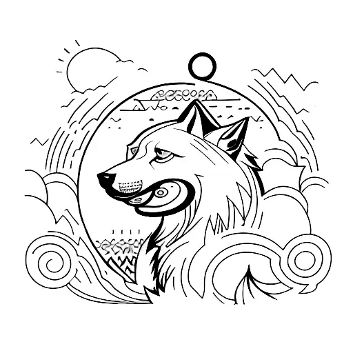 A Minimalist Tattoo Of A Wolf Howling At A Jamaican Sunset