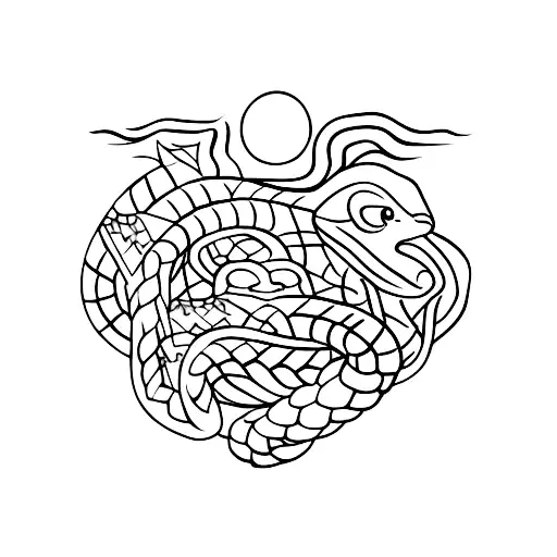 Greek Good Face On Left Side Of Chest And On The Right Side A Snake Uprisings From My Hand