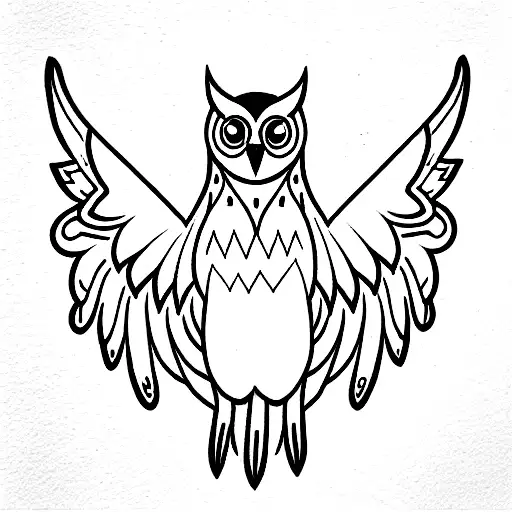 Owl With Open Wings On The Back Of The Band