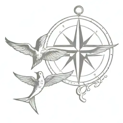 Compass And Shellback And 2 Swallows