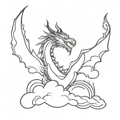 Dragon Flying In Clouds Breathing Fire