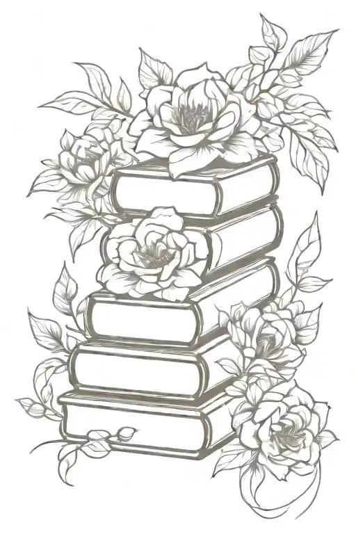 Stacked Books Surrounded By Bold Floral