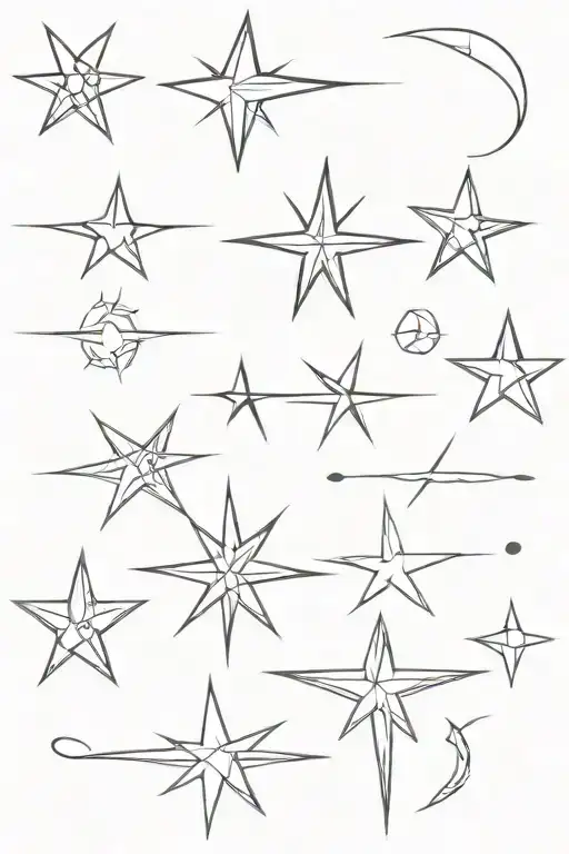 13 Different Style Stars Horizontal Fine Line