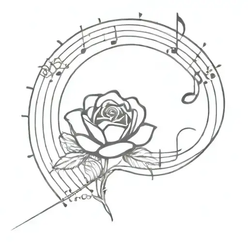 Simple Rose Infront Of Moon And Musical Notes Around It