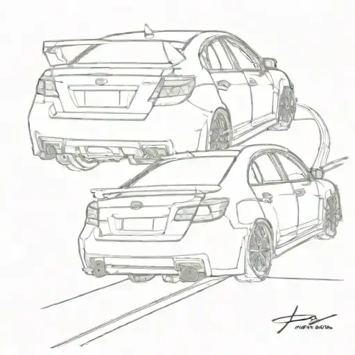 Side View Of The Whole Care Of A 2009 Subaru Wrx Driving On A Road Done In Line Work