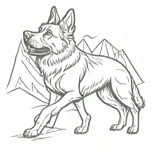German Shepherd And Mountains